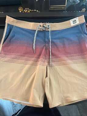 Howler Brothers Men's Gradient Stripe Board Shorts - Blue/Red/Tan
